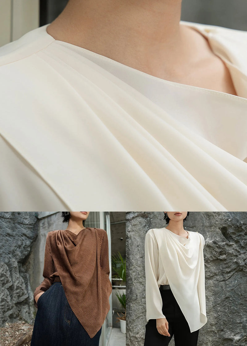 Apricot Asymmetrical Wrinkled Cotton Shirts O-neck