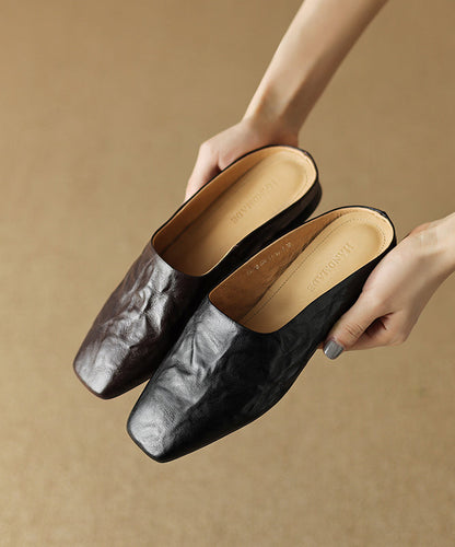 Comfy Brown Splicing Slide Sandals Square Toe