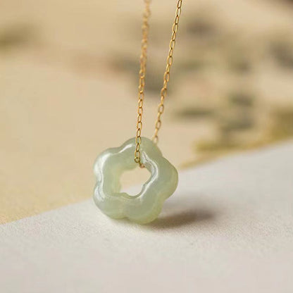 Buddha Stones Dainty Hetian Jade Cyan Jade Luck Charm Necklace Pendant