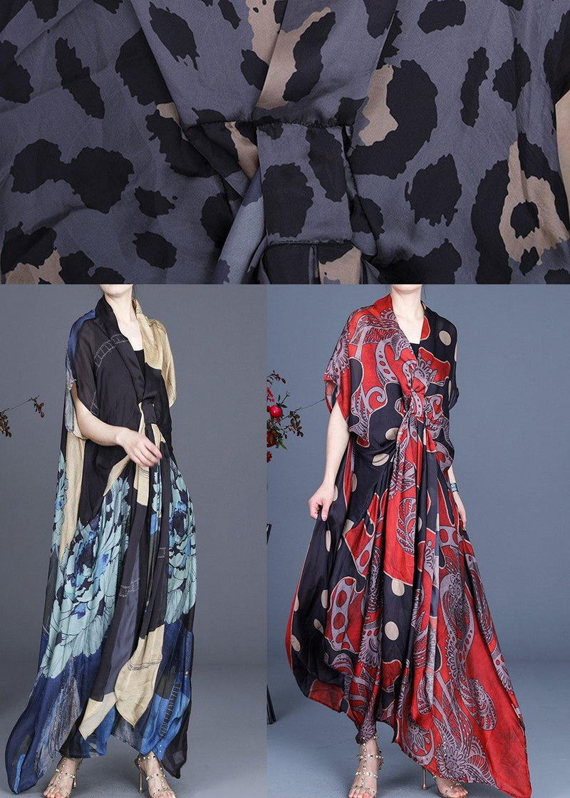 Art Red Dot Print Silk Two Pieces Set Summer Long Dress