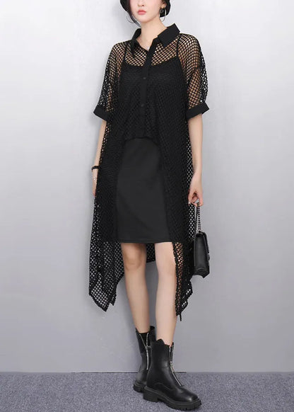 New White Peter Pan Collar Hollow Out Long Tops Summer