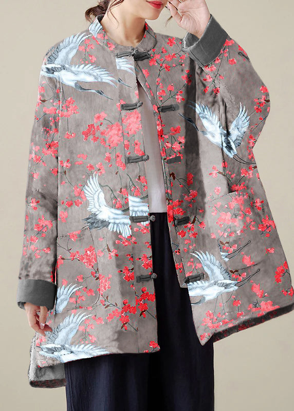 Organic Black Plaid Oversized Print Fine Cotton Filled Coat Outwear Winter