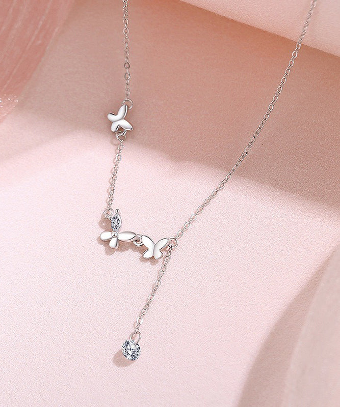 New Style Sparkling Diamond Butterfly Necklace Light Tassel