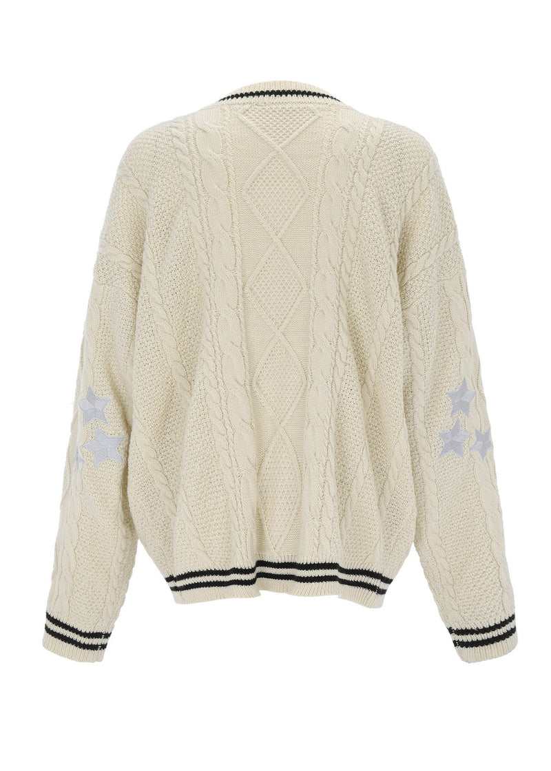 White V Neck Embroidered Knit Cardigan Fall