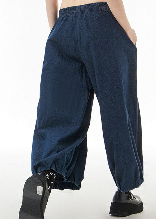 Blue Pockets Patchwork Harem Pants Spring