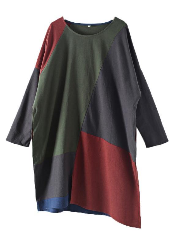 Spring National Style Retro Color Matching Cotton Dress