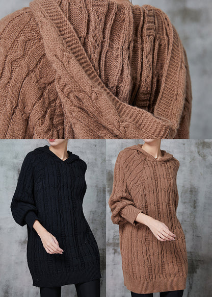 Diy Black Hooded Thick Knit Sweatshirts Dress Winter