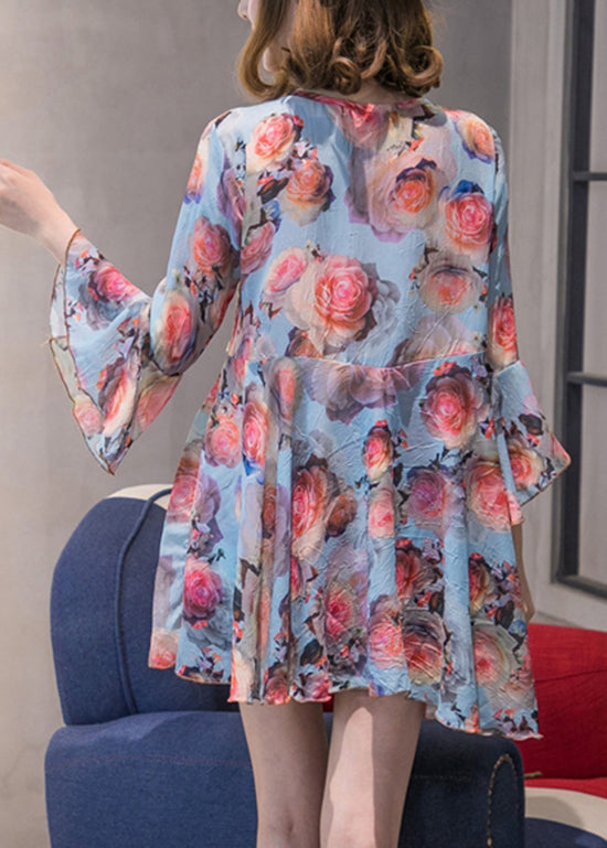 Fitted Sky Blue Ruffled Chiffon Top Hot Pants Two Piece Set Flare Sleeve