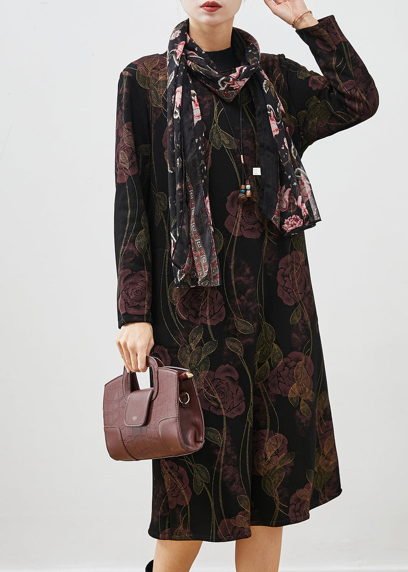 Handmade Black Warm Fleece Maxi Dresses Spring