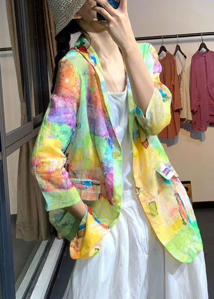 Rainbow Tie Dye Linen Upf 50+ Coat Jacket Summer