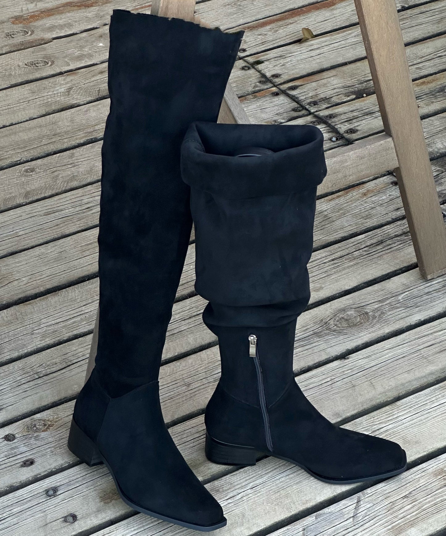 Zippered Splicing Chunky Boots Beige Suede