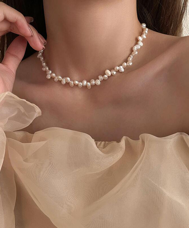 White Alloy Pearl Tassel Gratuated Bead Necklace