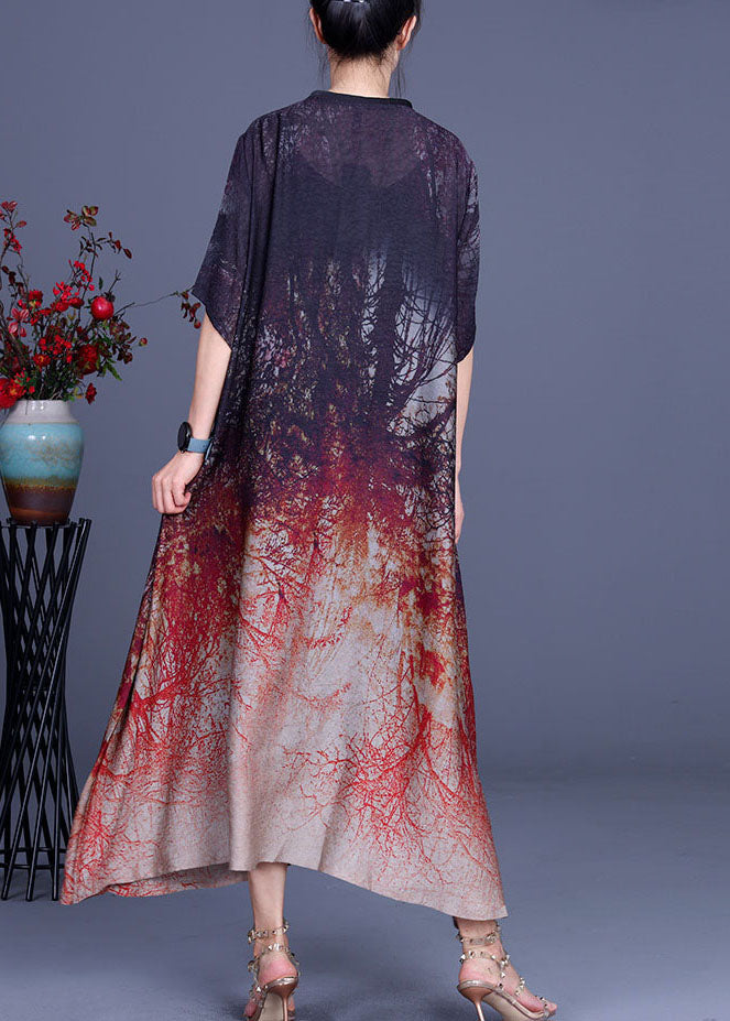 Chocolate V Neck Asymmetrical Design Print Fall Half Sleeve Dress