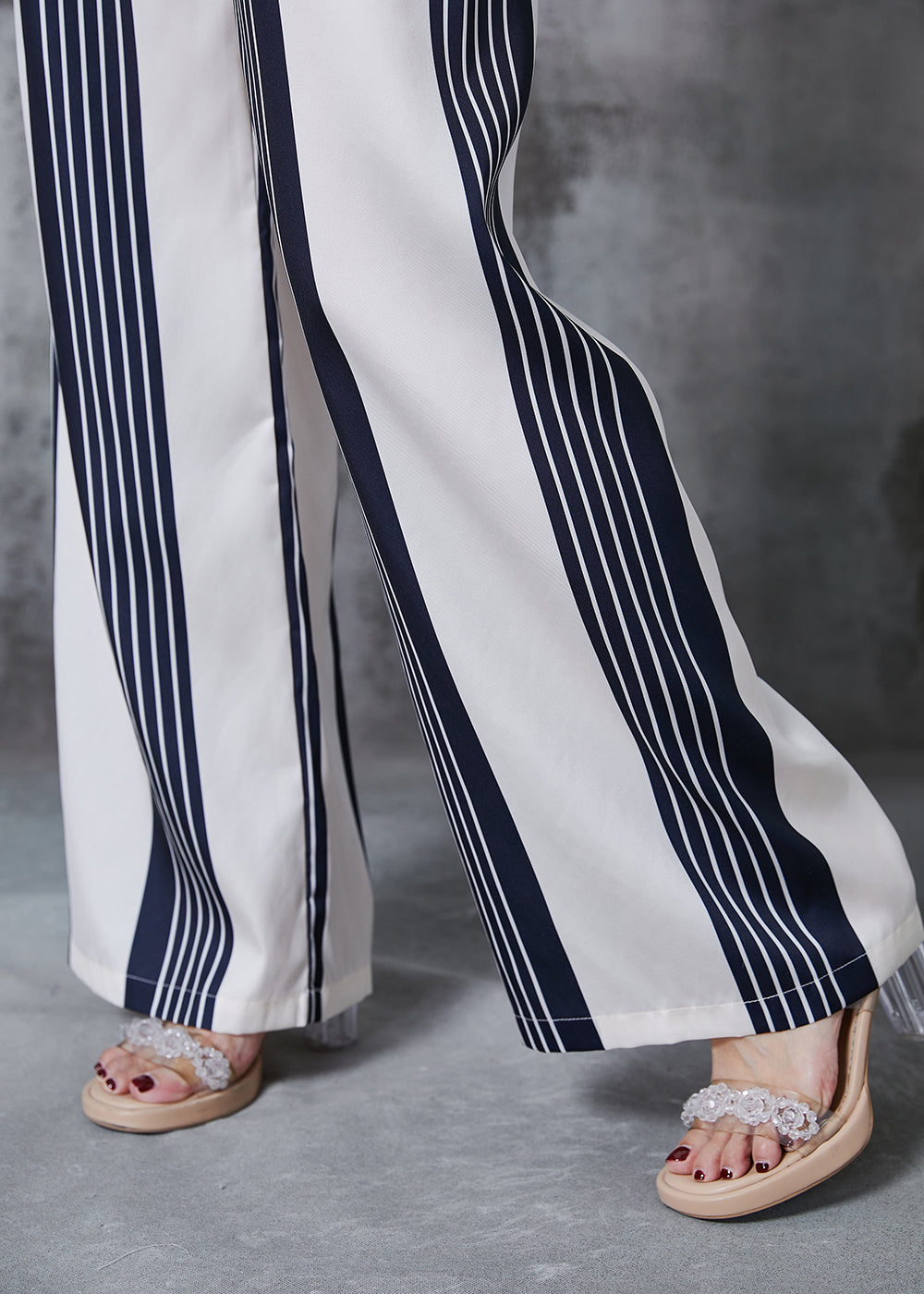 White Striped Chiffon Straight Pants Spring