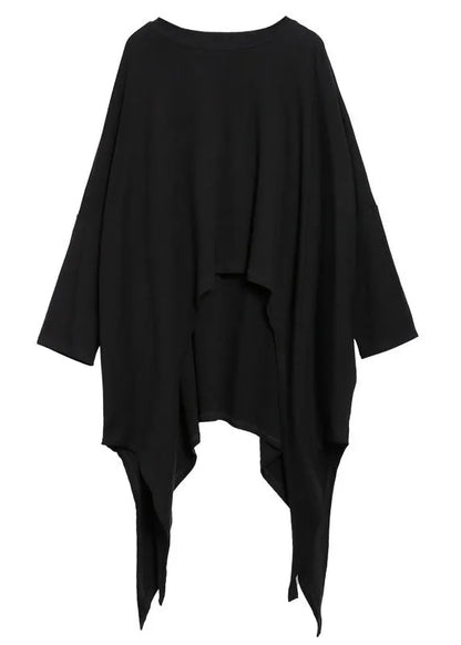 Fitted Black O-neck Asymmetrical Design Loose Fall Long Sleeve Top
