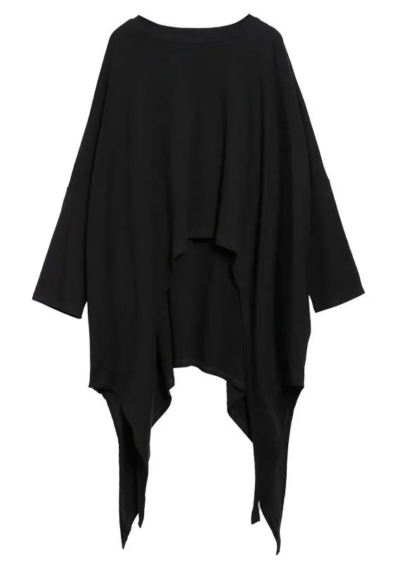 Fitted Black O-neck Asymmetrical Design Loose Fall Long Sleeve Top