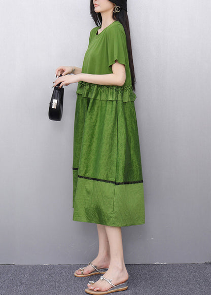 Fitted Tea Green Ruffled Patchwork Dresses Summer