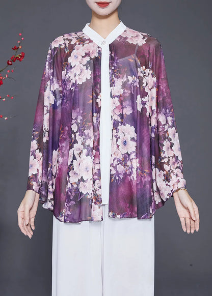 Diy Purple Oversized Print Chiffon Upf 50+ Smock Fall