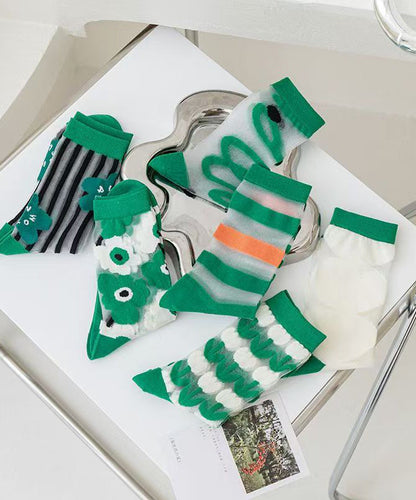 Japanese Style Green Series Jacquard Breathable Mid Length Socks