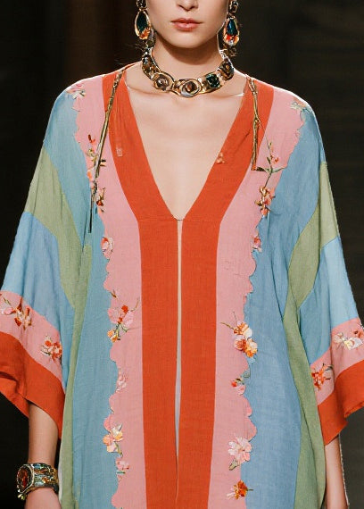 Multicolored Oversized Patchwork Cotton Fake Two Piece Dress Summer