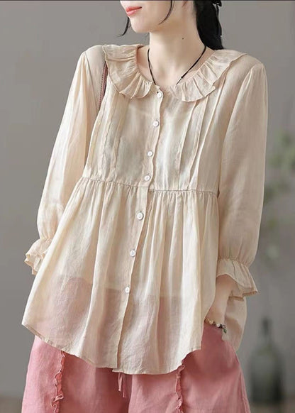 Champagne Color Peter Pan Collar Button Cotton Shirt Fall