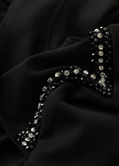Black Zircon Hollow Out Cotton T Shirts Long Sleeve