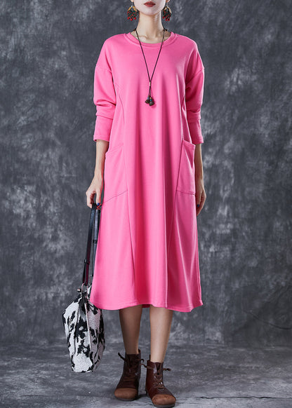 Pink Oversized Pockets Cotton Long Dress Fall