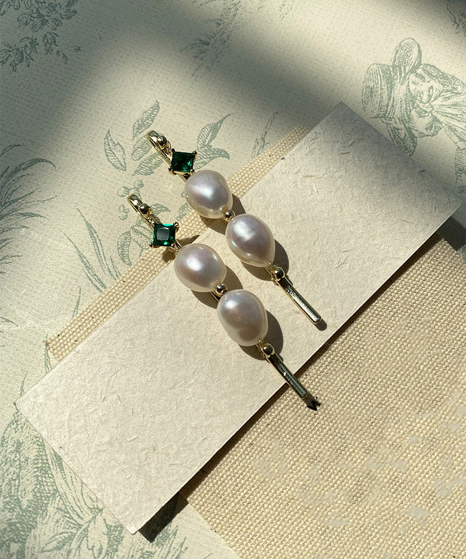 Gold Alloy Zircon Pearl Emerald a Pair Hairpin