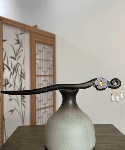 Chinese Style Purple Wooden Pearl Tassel Hairpin