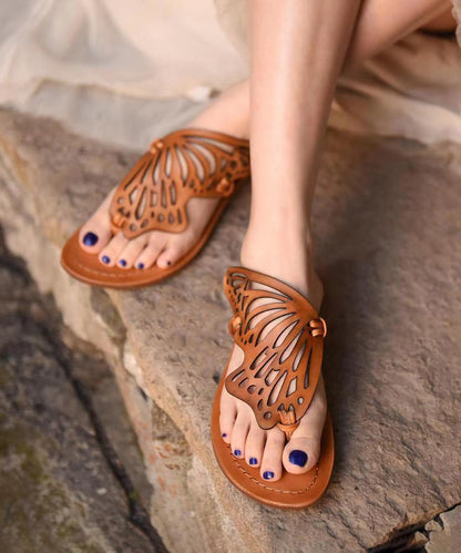 New French Flip Flops With Flat Bottoms Hollowed Out Butterfly Slippers Soofairy Shoes-20251
