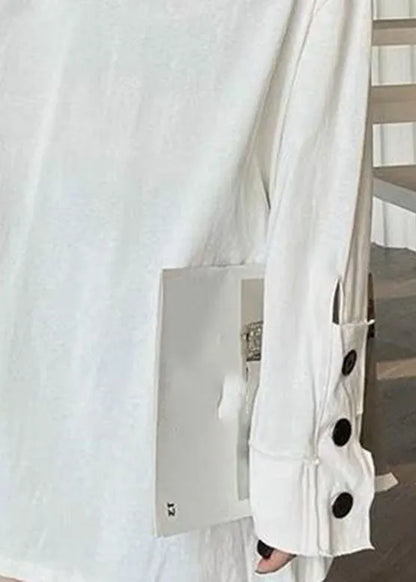 White Patchwork Button Sweatshirts Long Sleeve