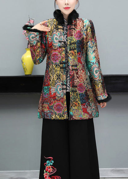 Multicolor Chinese Button Fine Cotton Filled Coat Long Sleeve