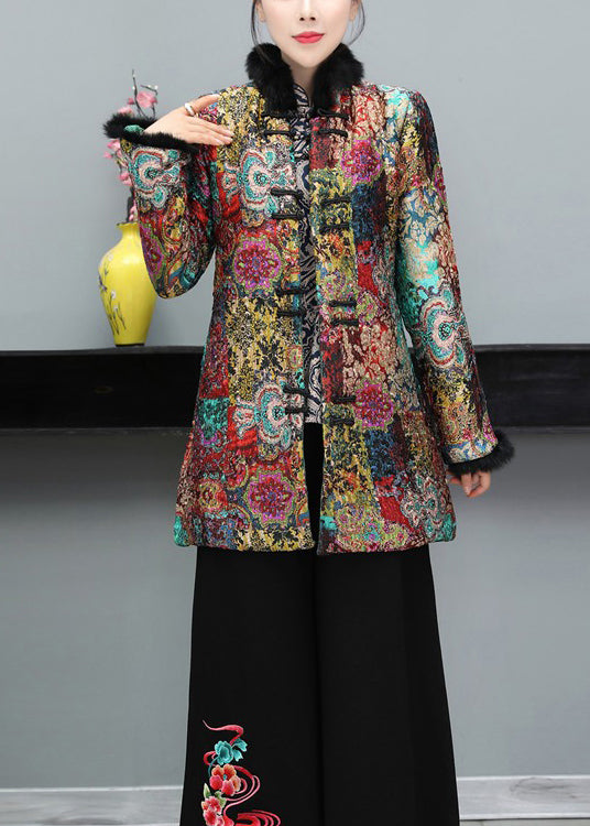 Multicolor Chinese Button Fine Cotton Filled Coat Long Sleeve