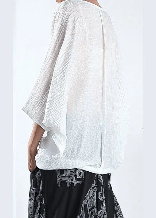 Loose White Asymmetrical Shirt Half Sleeve