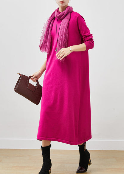 Rose Stand Collar Silm Fit Long Knit Dress Spring