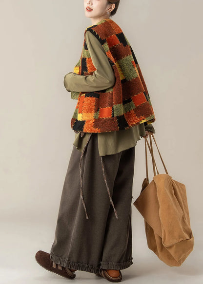V Neck Patchwork Waistcoat ,top and Pants Three Pieces Set Spring