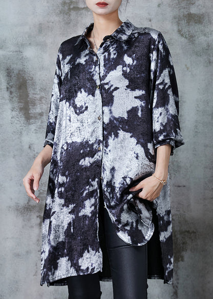 Grey Oversized Tie Dye Silk Printing Shirt Dress Fall