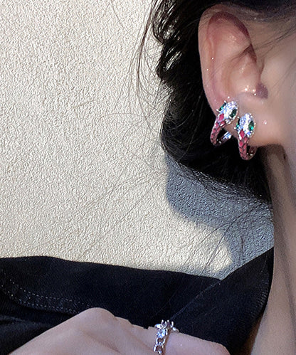 Diy Silk Copper Zircon Snakelike Hoop Earrings