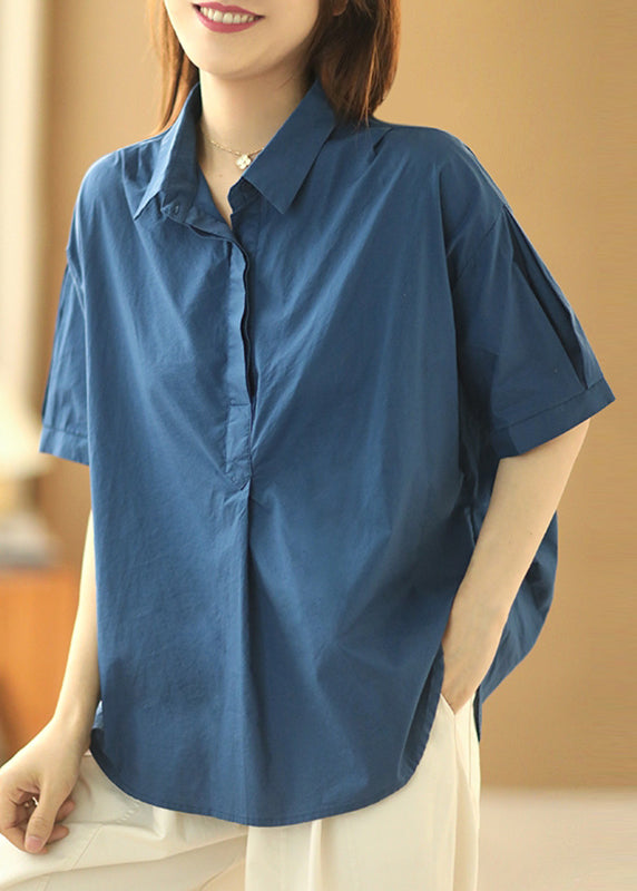 Khaki Peter Pan Collar Patchwork Cotton Shirts Summer