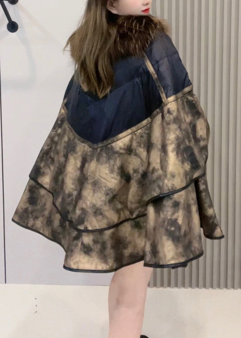 Loose Fur Collar Patchwork Leather and Fur Coats Winter
