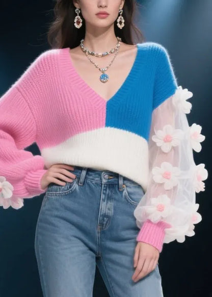 Modern Colorblock Asymmetrical Patchwork Knit Sweater Fall