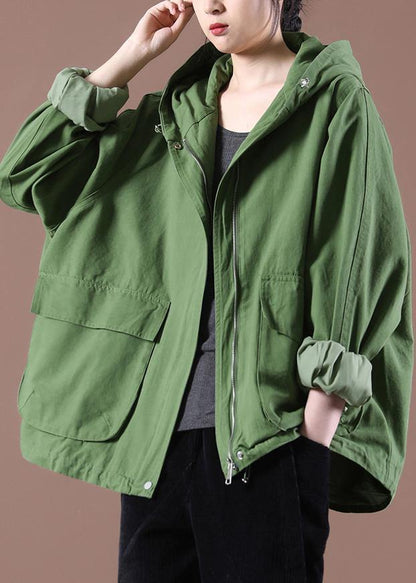 Green Pockets Hoodie Coat Spring