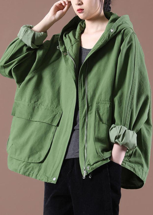 Green Pockets Hoodie Coat Spring