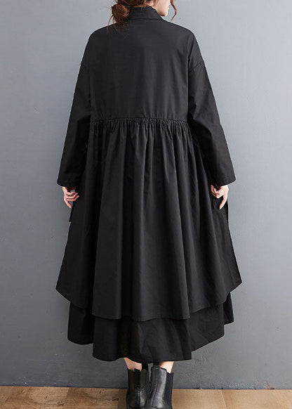 Fine Black Peter Pan Collar Patchwork Cotton Shirts Dress Spring