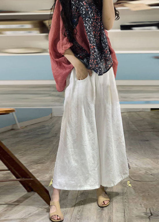 Loose Yellow V Neck Print Patchwork Linen Top Wide Leg Pants Two Pieces Set Batwing Sleeve