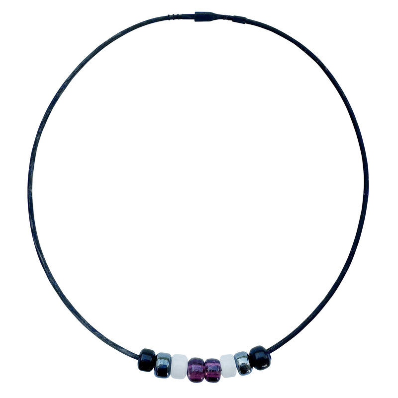 Asexual Pride/ace Ally Necklace With Czech Glass Beads on Black Rubber Cord, 18 Inches