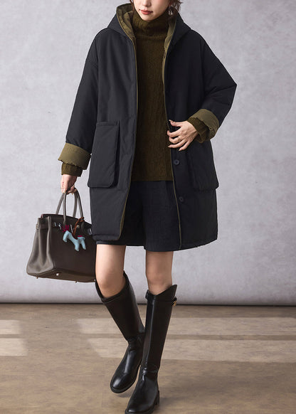 Organic Black Oversized Wear on Both Sides Fine Cotton Filled Hoodie Coat Winter