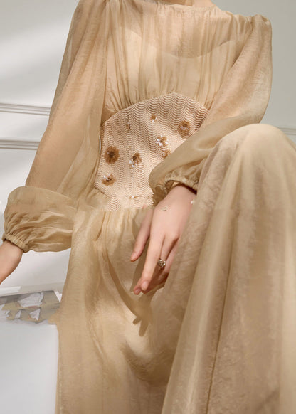 Modern Beige Tulle Patchwork Tunic Maxi Dresses Spring