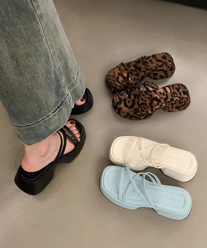 Leopard Platform Slide Sandals Peep Toe