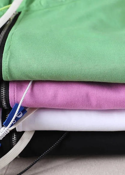 Fine Green Hooded Patchwork Cotton Blouses Summer